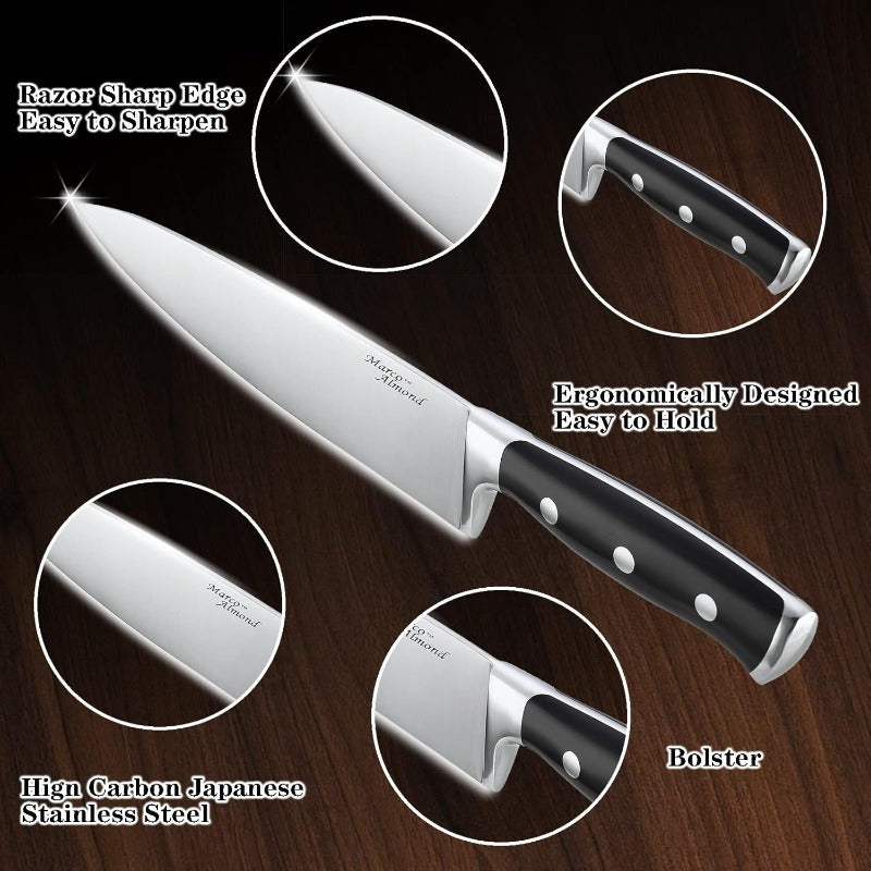 Kitchen Knife Set with Block KYA3114pcs Japanese Stainless Steel Cutlery Knives Block Set for Kitchen with Builtin Sharpener