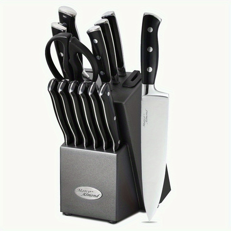 Kitchen Knife Set with Block KYA3114pcs Japanese Stainless Steel Cutlery Knives Block Set for Kitchen with Builtin Sharpener